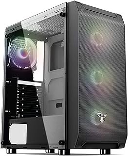 Fantech PC Gaming Computer Desktop Case Tempered Glass Side Panel ATX Tower with 4 x 120mm Fixed RGB Rainbow Fan Pre-Insta...