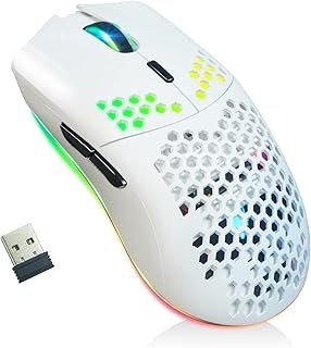 Wireless Gaming Mouse with Honeycomb Texture, 11 Backlight, RGB Chrome, 3400 DPI, 6 Programmed Buttons, USB Receiver, Ener...