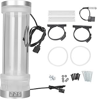 210mm Water Cooling, G1/4 Acrylic Cylinder Water Reservoir with RGB Lighting, 300ML DIY Computer Water Cooling Pump with T...