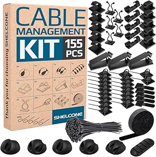 Cable Management Kit 155 Pieces - Cord Organizer for Desk Under Desk Wall PC TV - 6 Cord Holder, 23 Adhesive Cable Clips, ...
