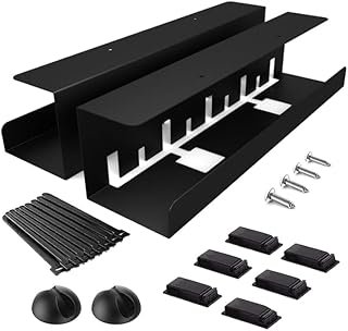 KYONANO Large Capacity Under Desk Cable Management Trays 2 Pack - Ultra Sturdy Cable Tray - Cord Organizer Box for Wire Ma...